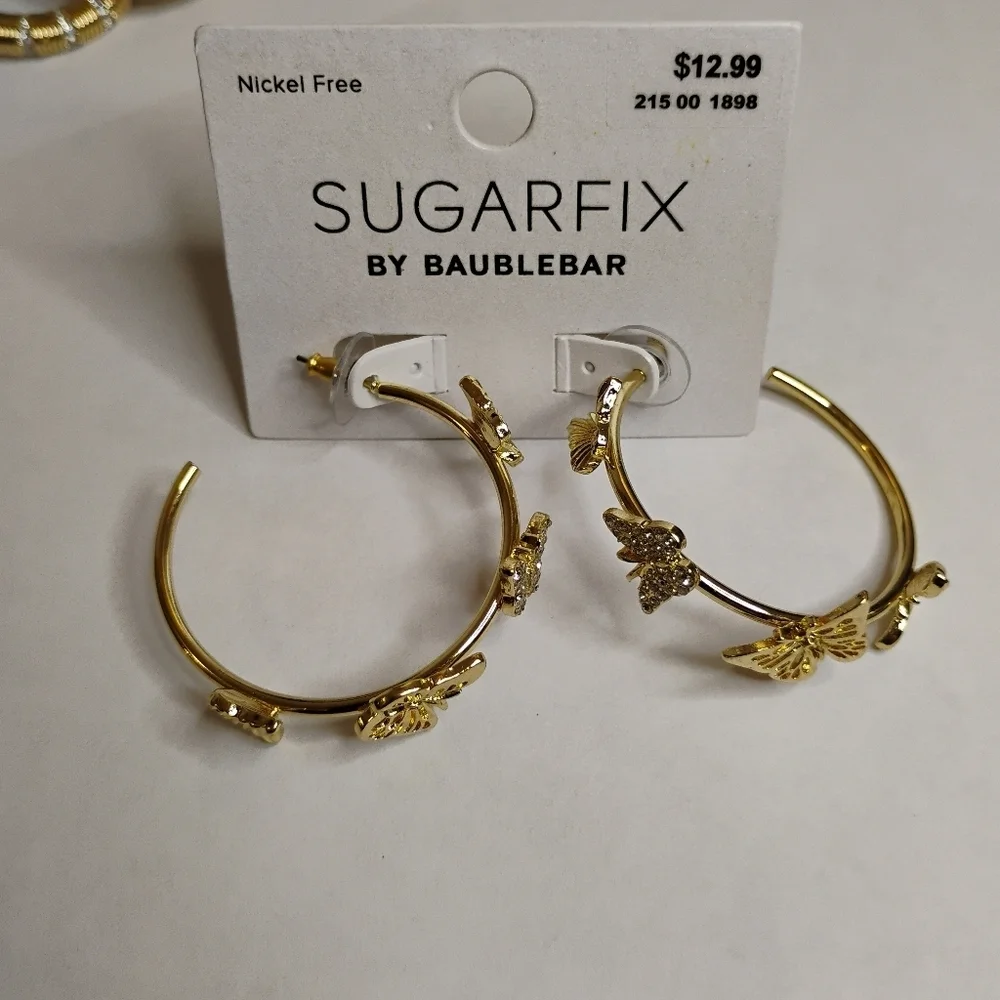 NWT Baublebar Sugarfix Gold Tone‎ Rhinestone Earring Lot